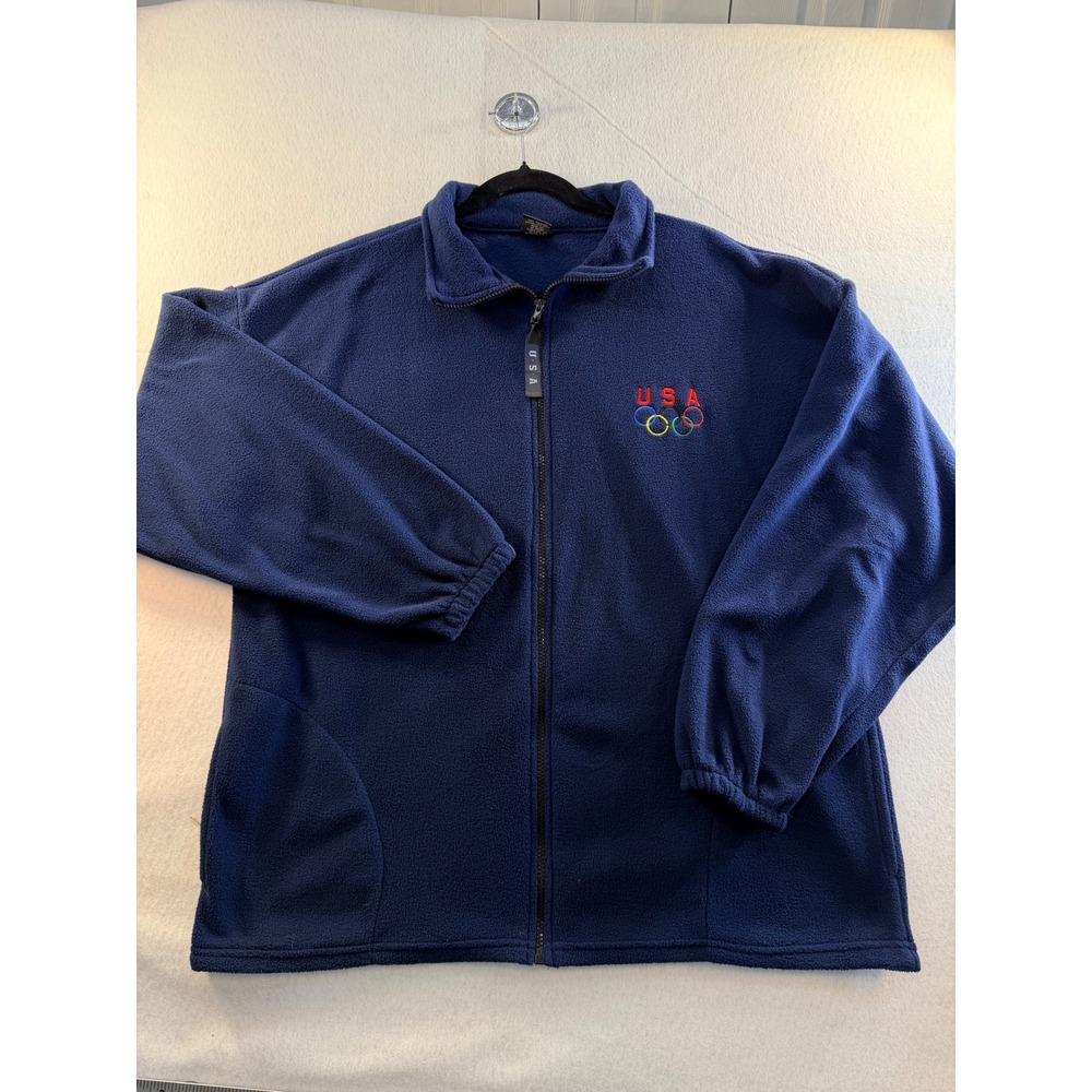 USA Olympics Navy Blue Full Zip Fleece Jacket XL Made in USA Embroidered